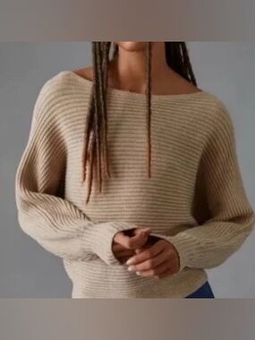 Anthropologie Dolman Ribbed Sweater in Tan